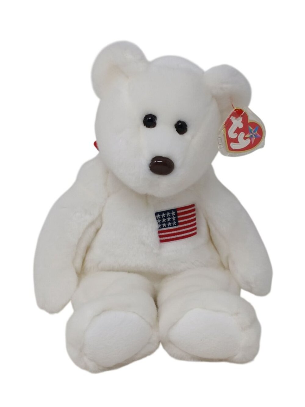 VTG 2000 Liberty Ty Beanie Buddies Patriotic Bear Plush White US Flag 14" #S1-C